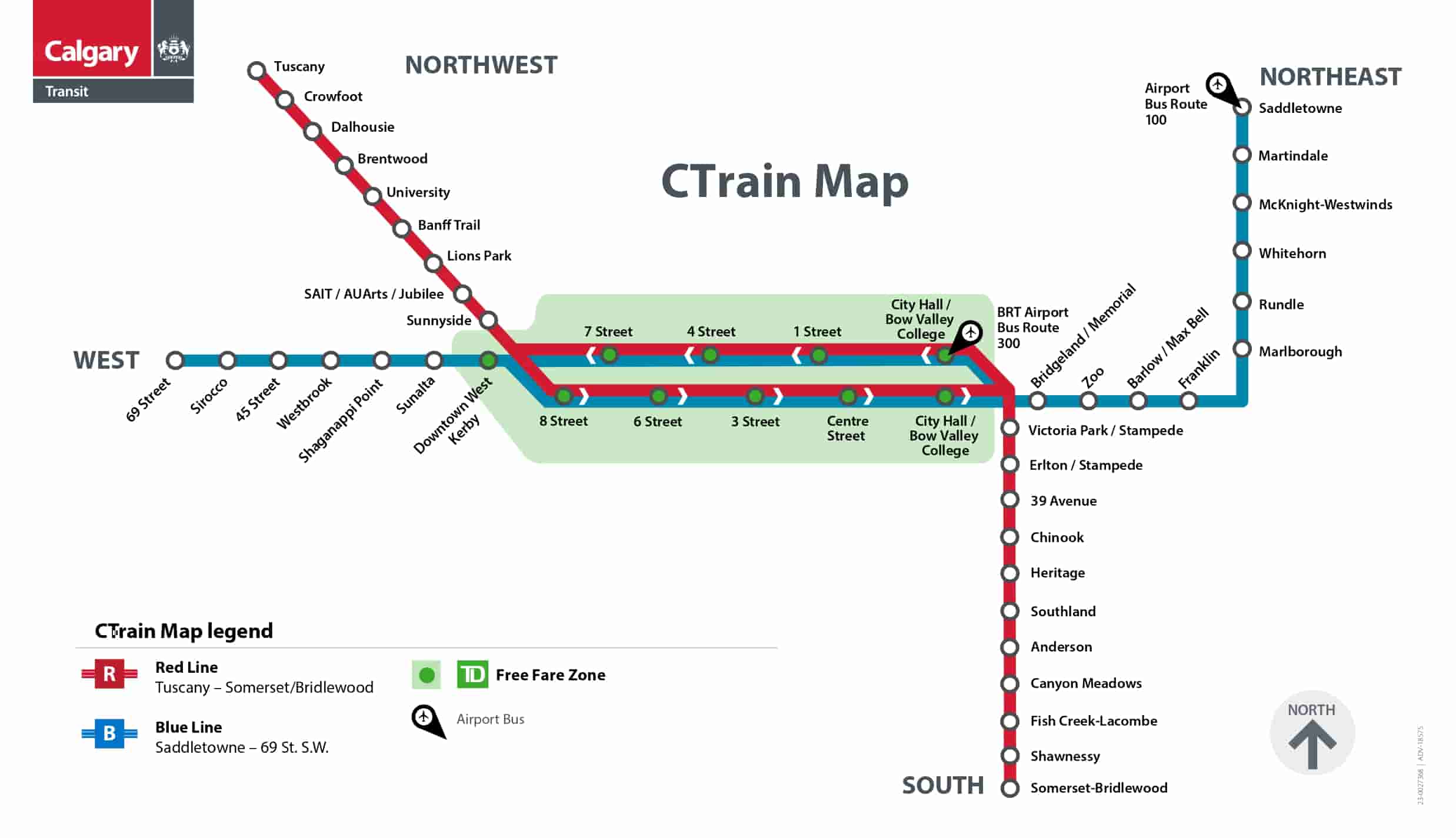 Calgary Transit Red line Route Map with Stops.